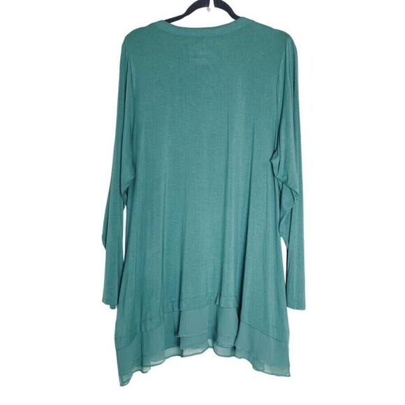 LOGO by Lori Goldstein 2X Button Up Cardigan Sweater Teal Lightweight Lace trim - Picture 3 of 8